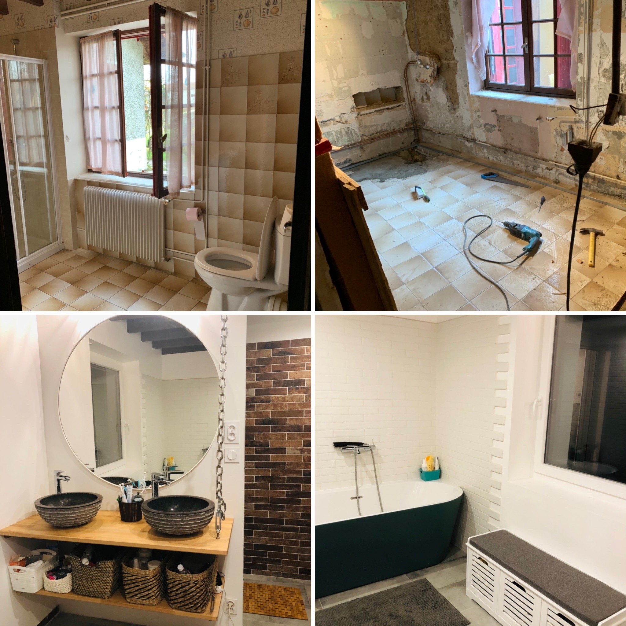 Salle de bain rénovée, avant et après